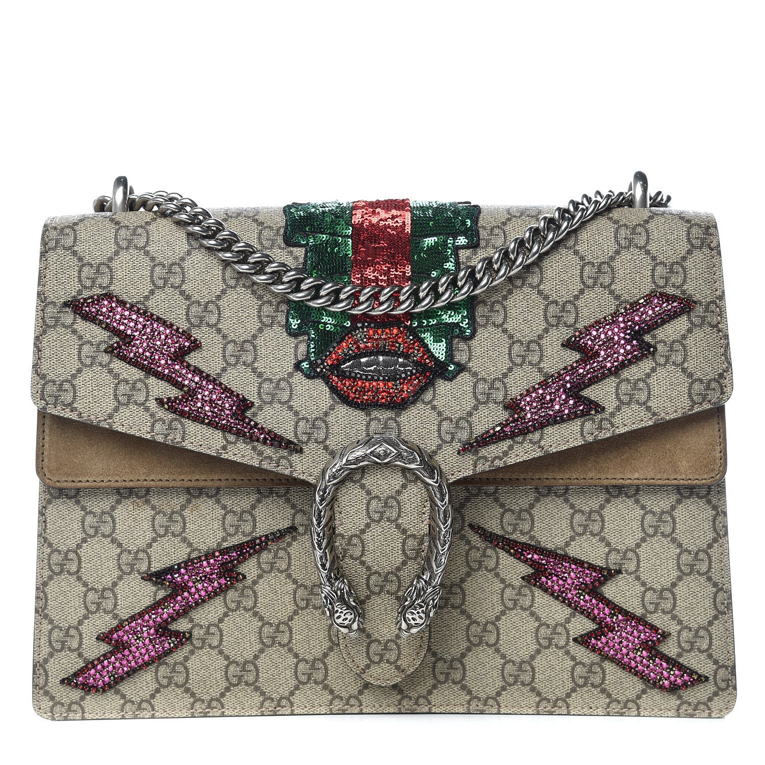 Gucci GG Supreme Monogram Lightning Embroidered Medium Dionysus Shoulder Bag Beige 1 of 15