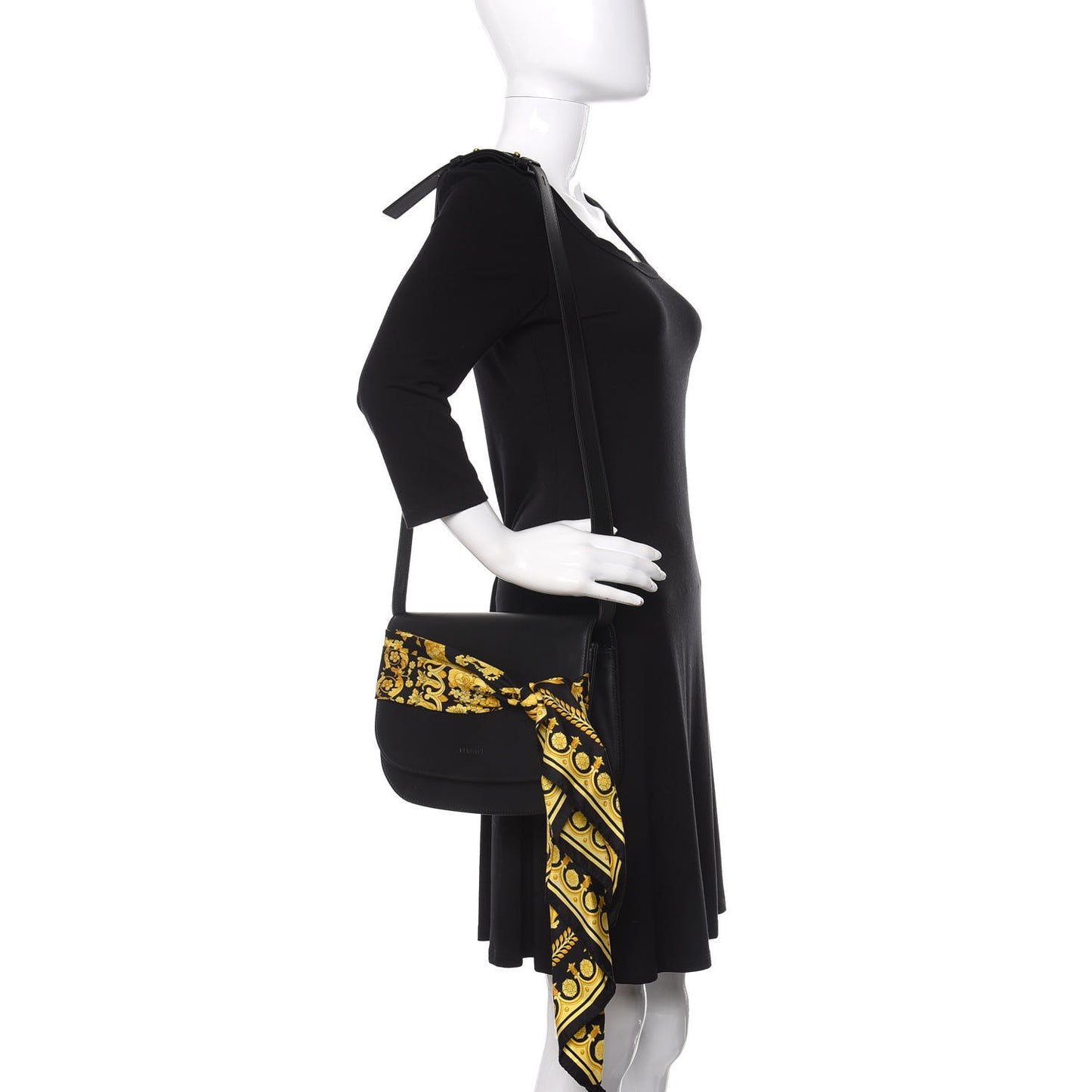 Borsa Vitello Barocco Scarf Sash Shoulder Bag Black Multicolor