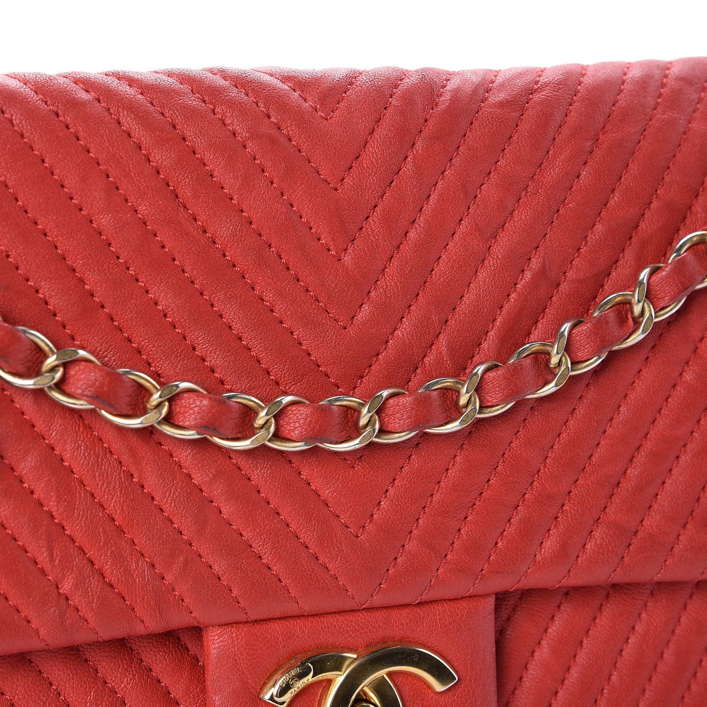 Calfskin Surpique Chevron Medium Flap Red