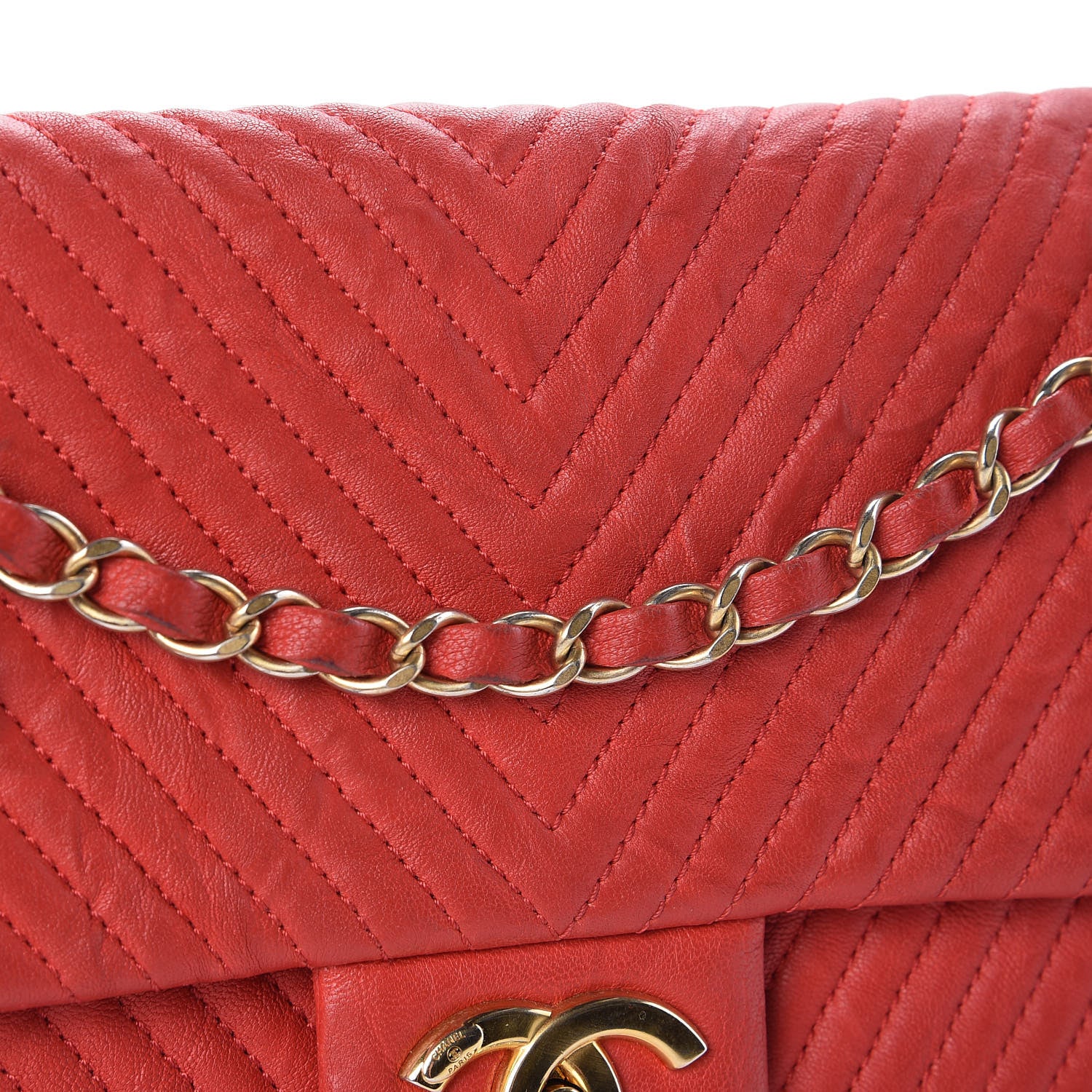 Chanel Calfskin Surpique Chevron Medium Flap Red 9 of 11