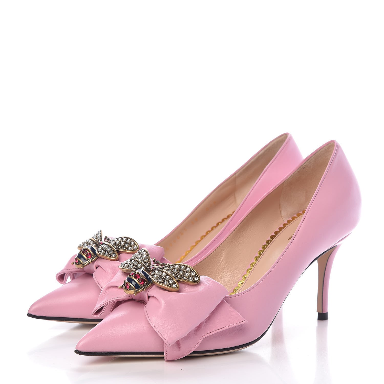 Gucci Nappa Queen Margaret Bow Mid Heel Pumps 38 Sugar Pink 3 of 11