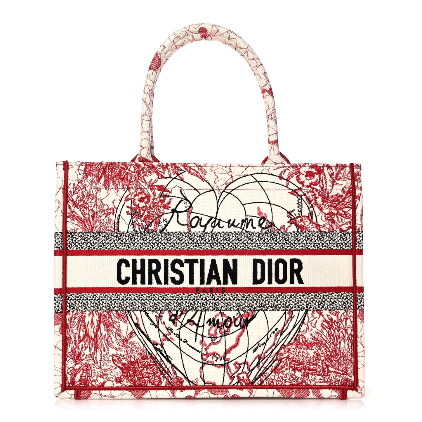 Canvas Embroidered Medium Dioramour D-Royaume Book Tote Red Multicolor