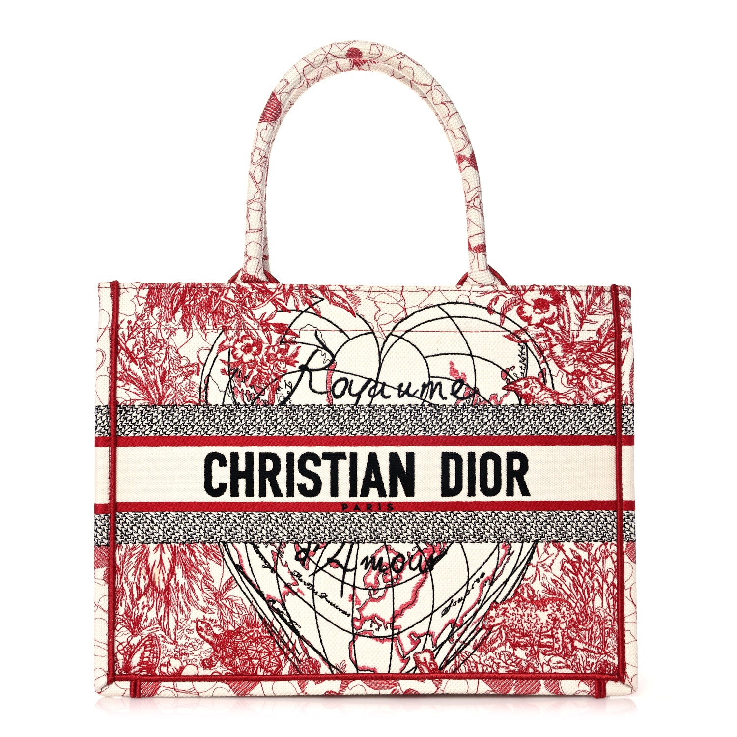 Christian Dior Canvas Embroidered Medium Dioramour D-Royaume Book Tote Red Multicolor 1 of 10