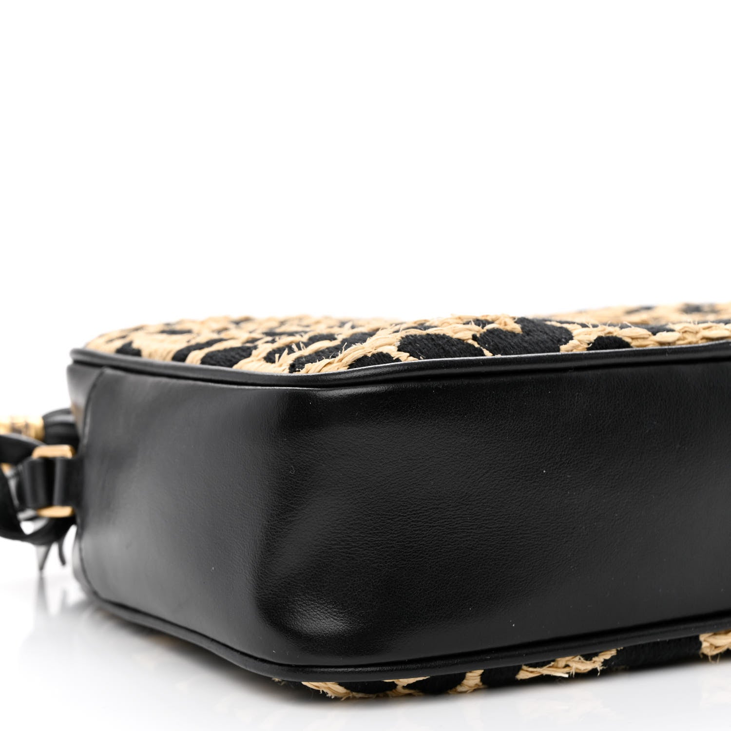 Saint Laurent Raffia Calfskin Leopard Print Monogram Lou Camera Bag Natural Beige Black 9 of 11