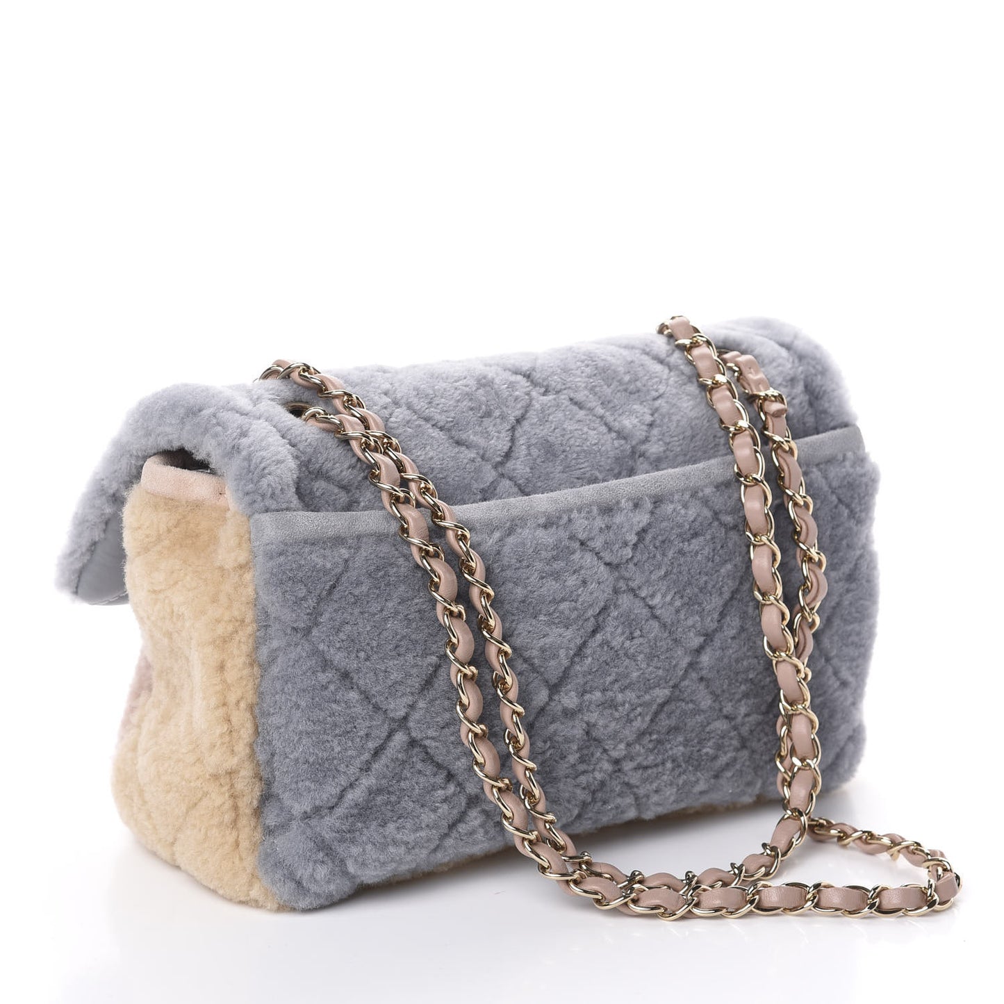Shearling Sheepskin Single Flap Gray Pink Beige