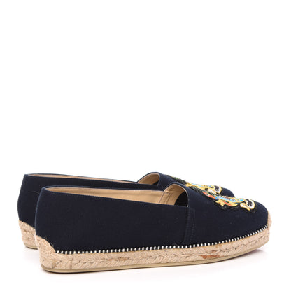 Christian Louboutin Canvas Lougalia Appliquéd Cario Loubi Flat Espadrilles 37 Version Blue 4 of 8