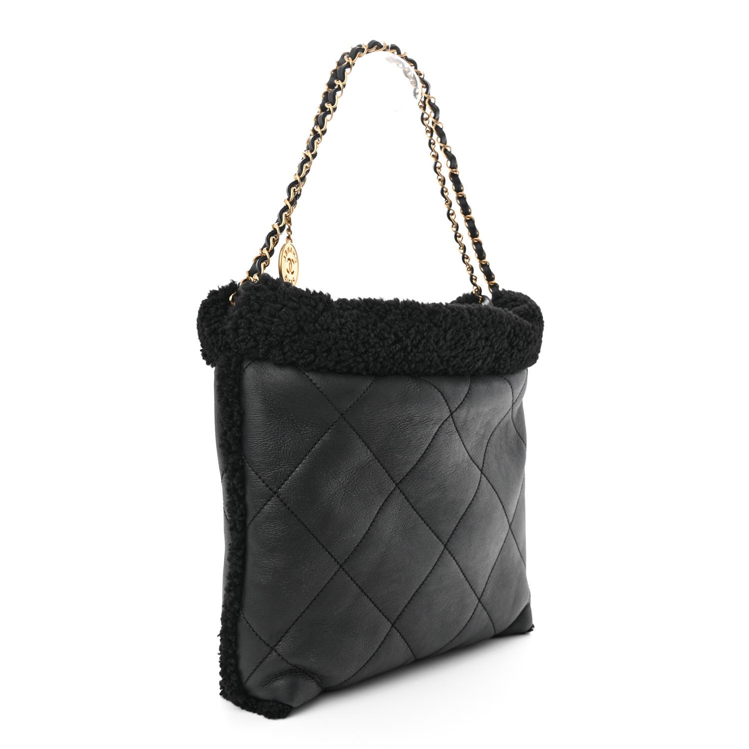Chanel Shearling Aged Lambskin Quilted Small Chanel 22 Black 4 of 13