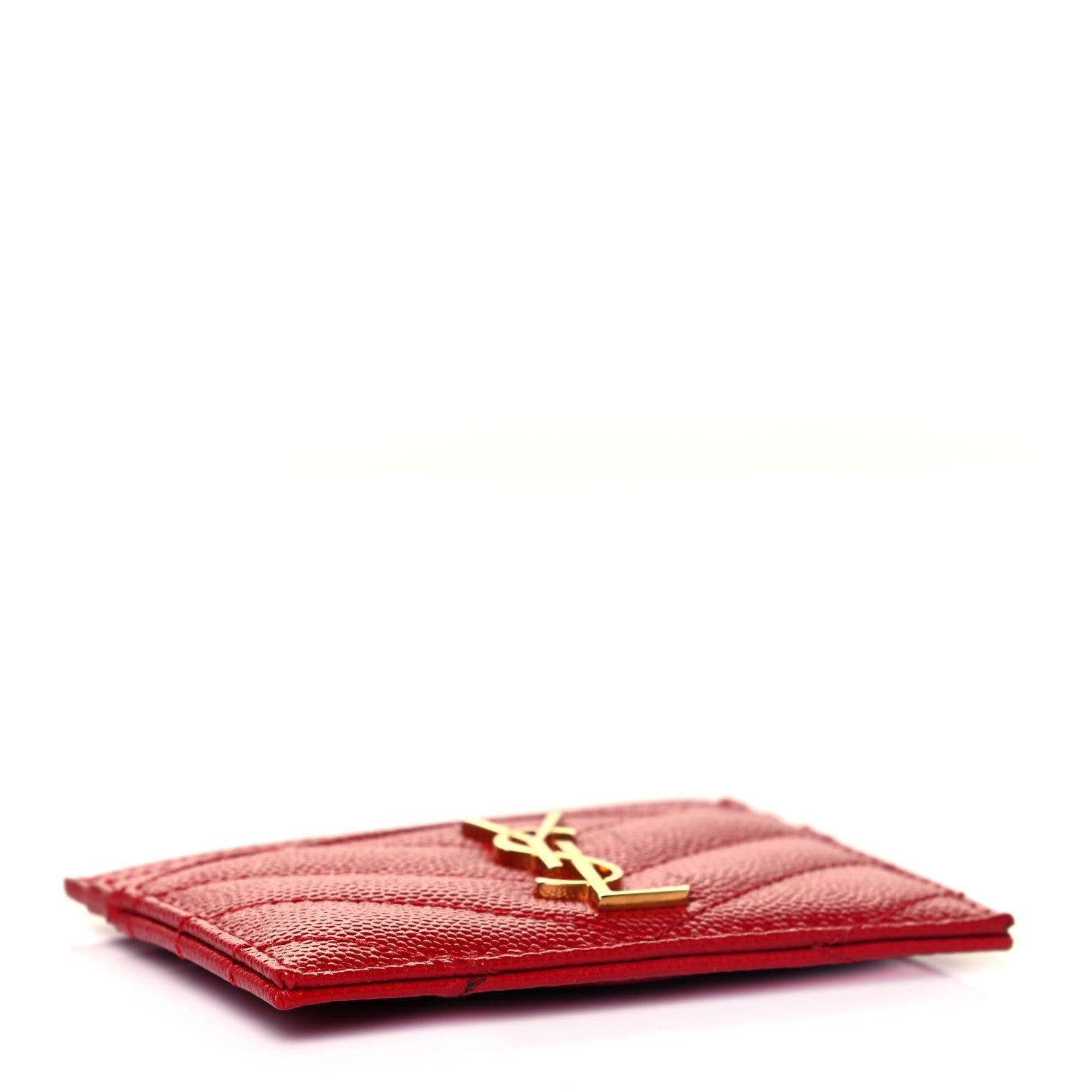 Saint Laurent Grain De Poudre Matelasse Chevron Monogram Credit Card Case Bandana Red 4 of 8