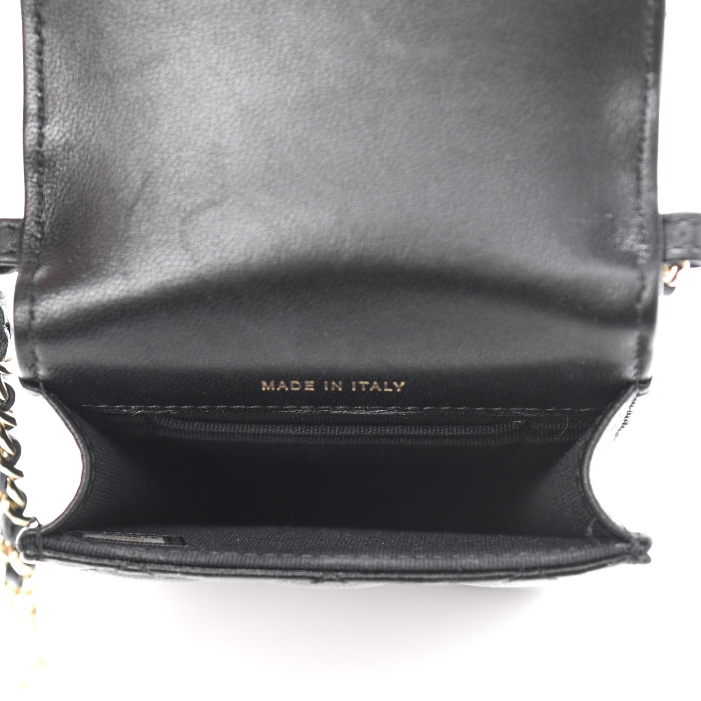 Lambskin Quilted Pearl Phone Holder With Chain Black