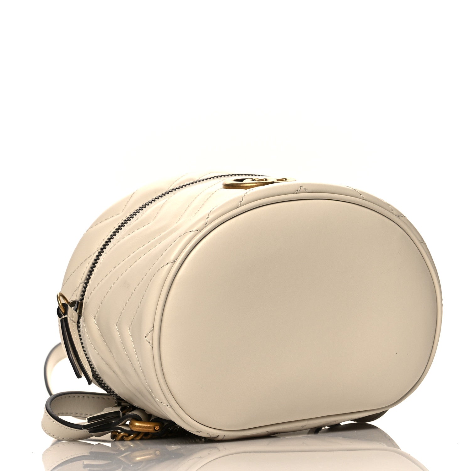 Gucci Calfskin Matelasse Mini GG Marmont Round Backpack White 4 of 10