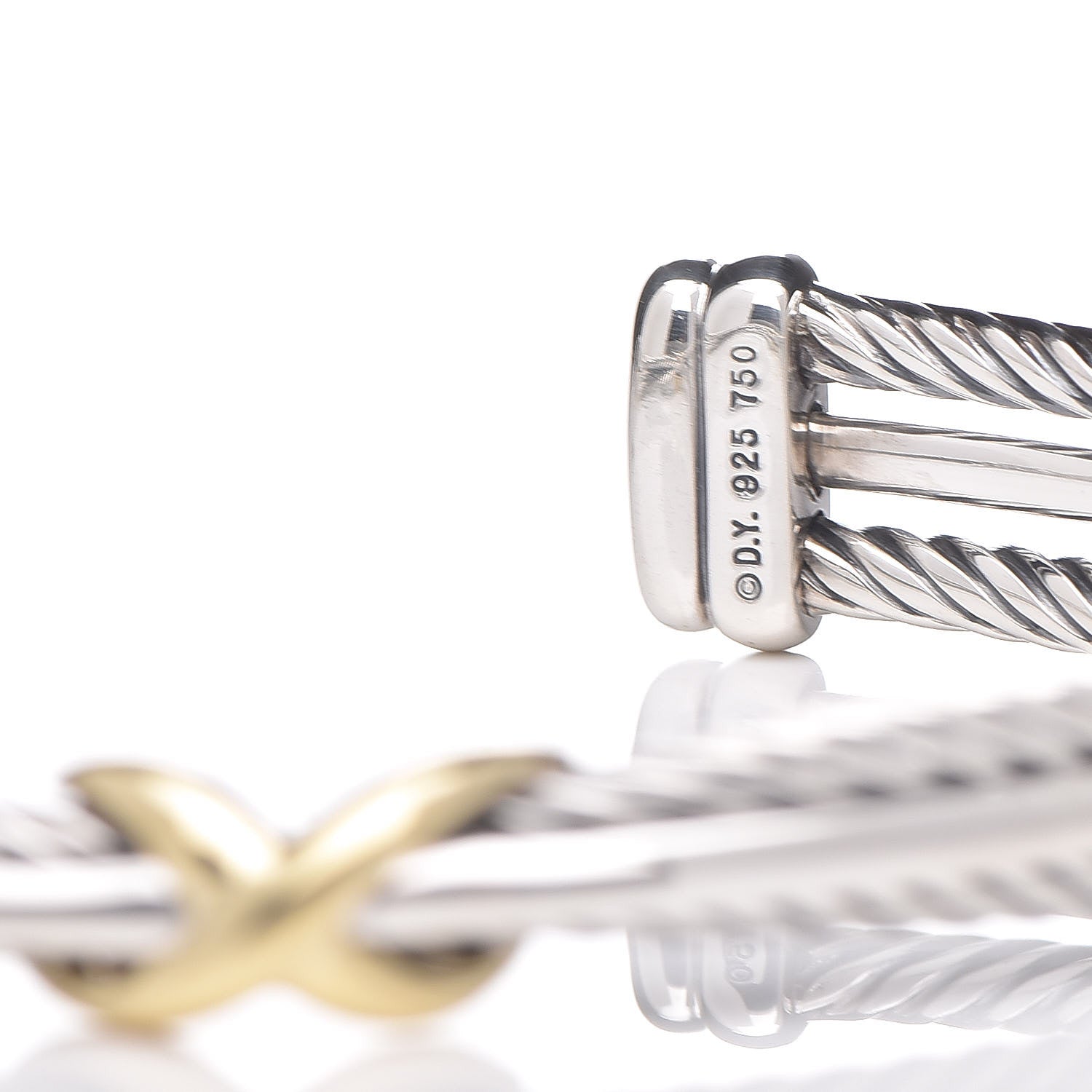 David Yurman Sterling Silver 18K Yellow Gold 7mm Crossover X Bracelet 4 of 5