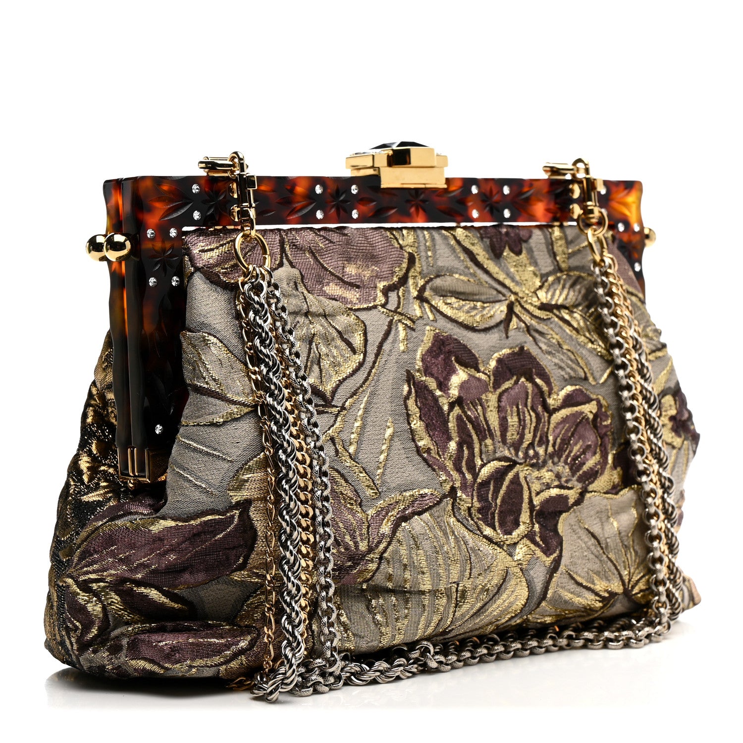 Dolce & Gabbana Silk Crystal Beaded Sequin Plexiglass Floral Vanda Circles Chain Clutch Multicolor 4 of 11