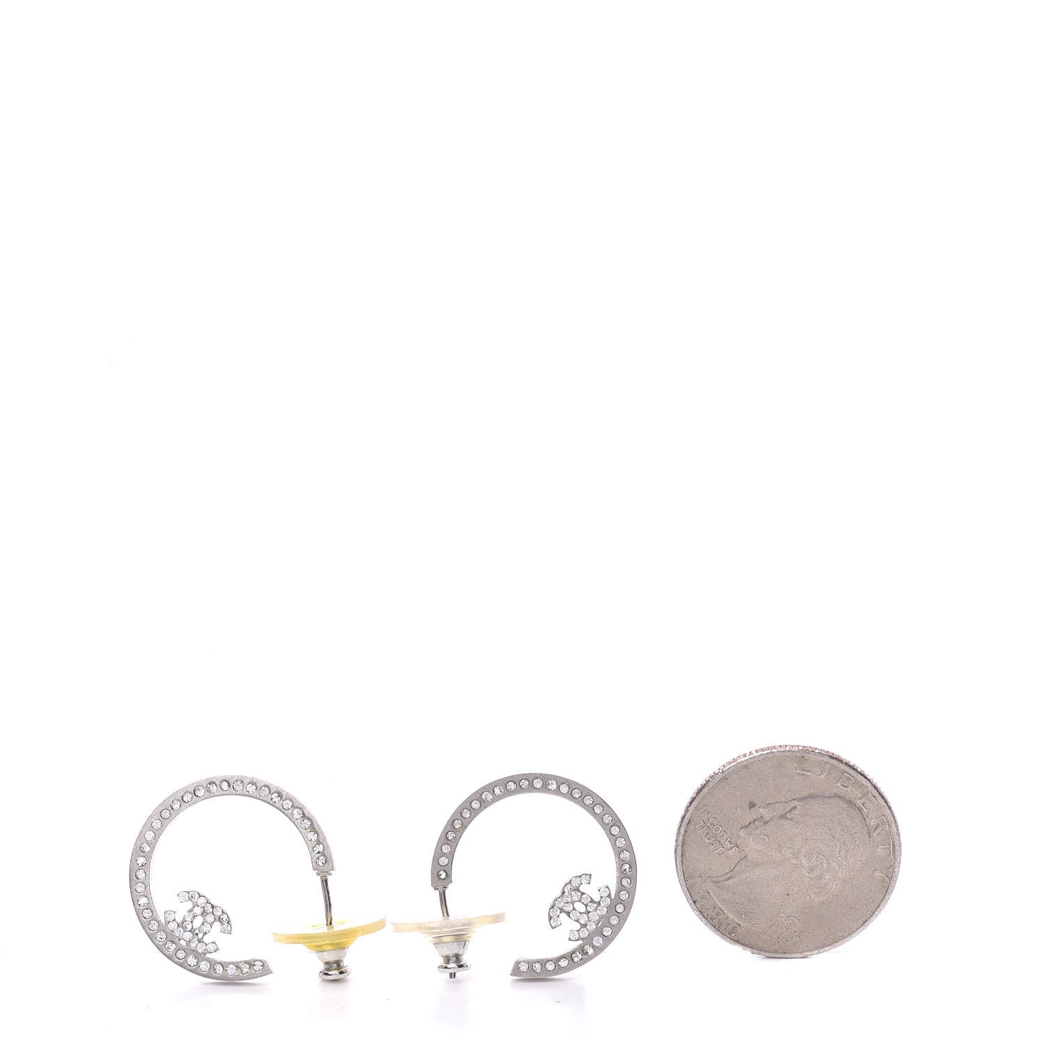 Chanel Crystal CC Hoop Earrings Silver 3 of 6