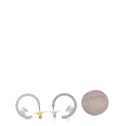 Chanel Crystal CC Hoop Earrings Silver 3 of 6