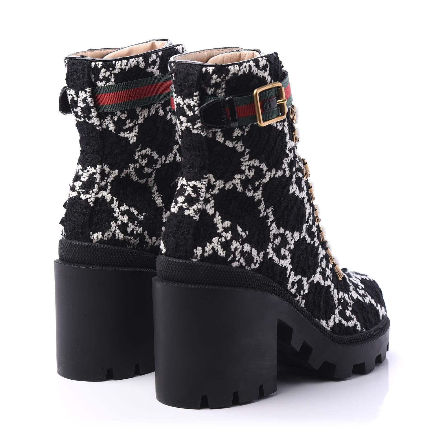 Gucci Tweed GG Monogram Lace Up Combat Ankle Boots 38 Black 4 of 9