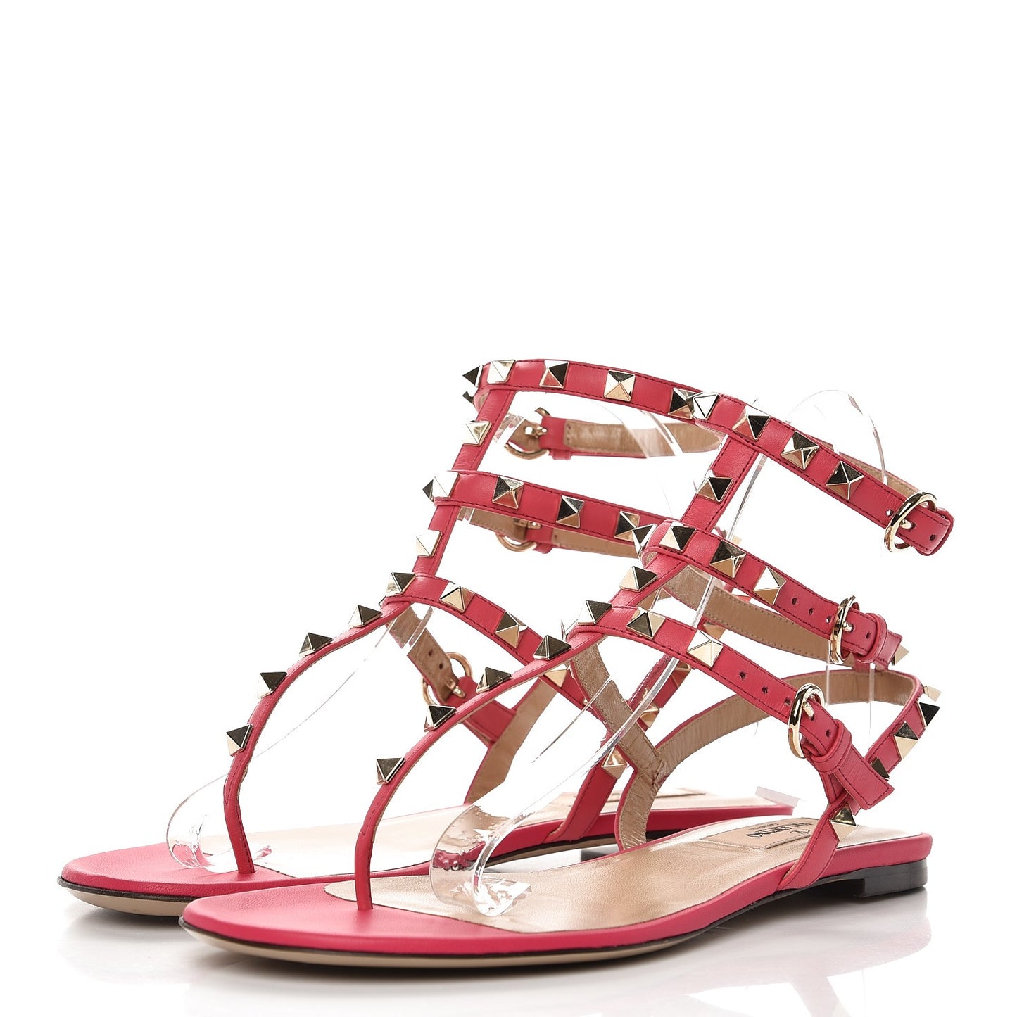 Calfskin Nappa Rockstud Ankle Wrap Flat Thong Sandals 37 Fragola
