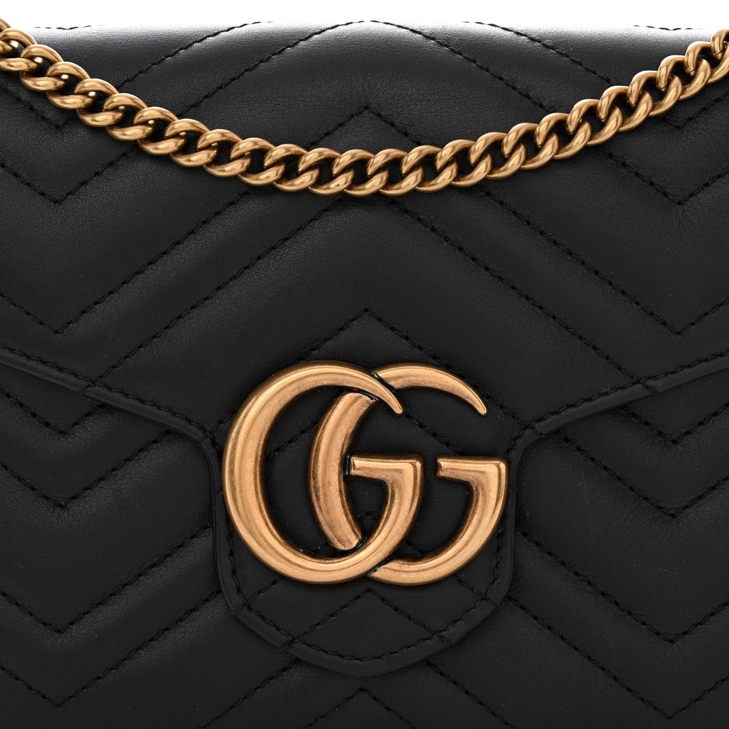 Gucci Calfskin Matelasse GG Marmont Chain Wallet Black 9 of 12