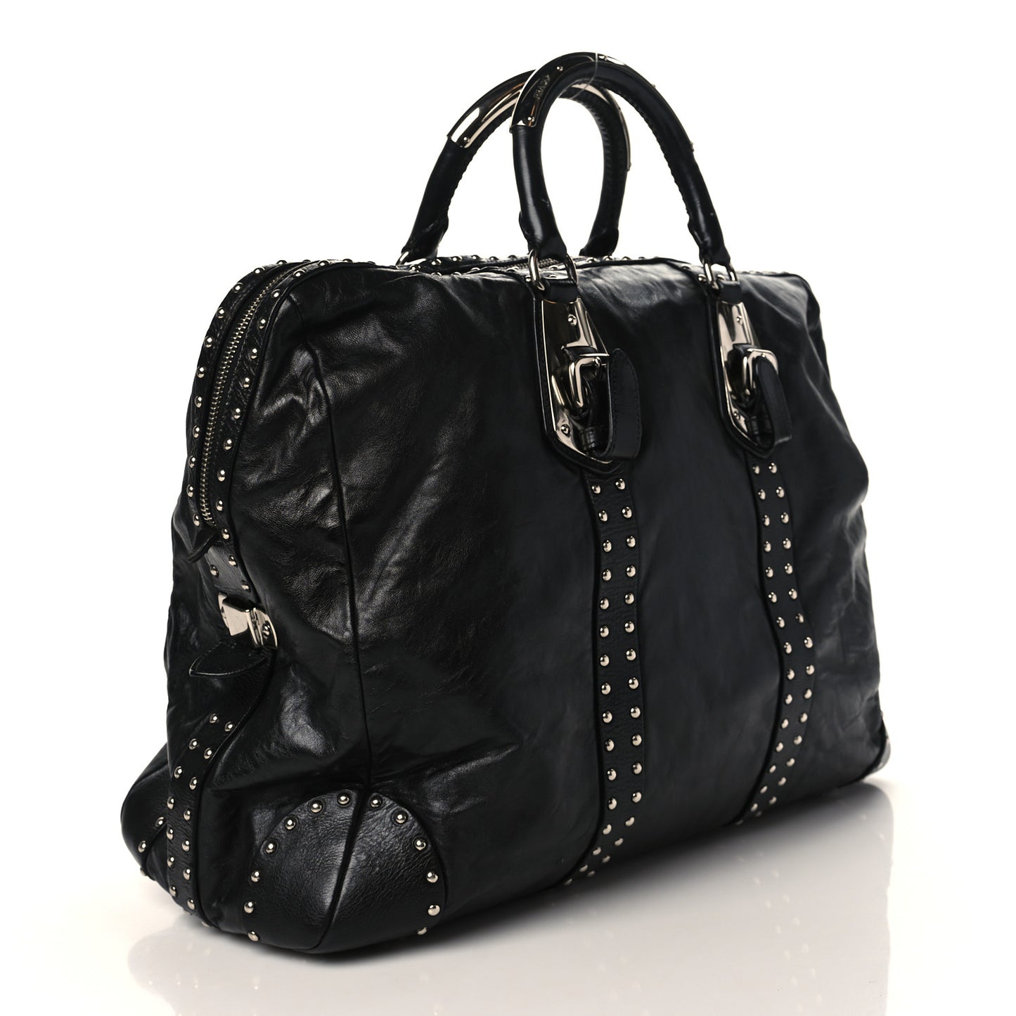 Soft Calf Studded Large Trunk Bag Black