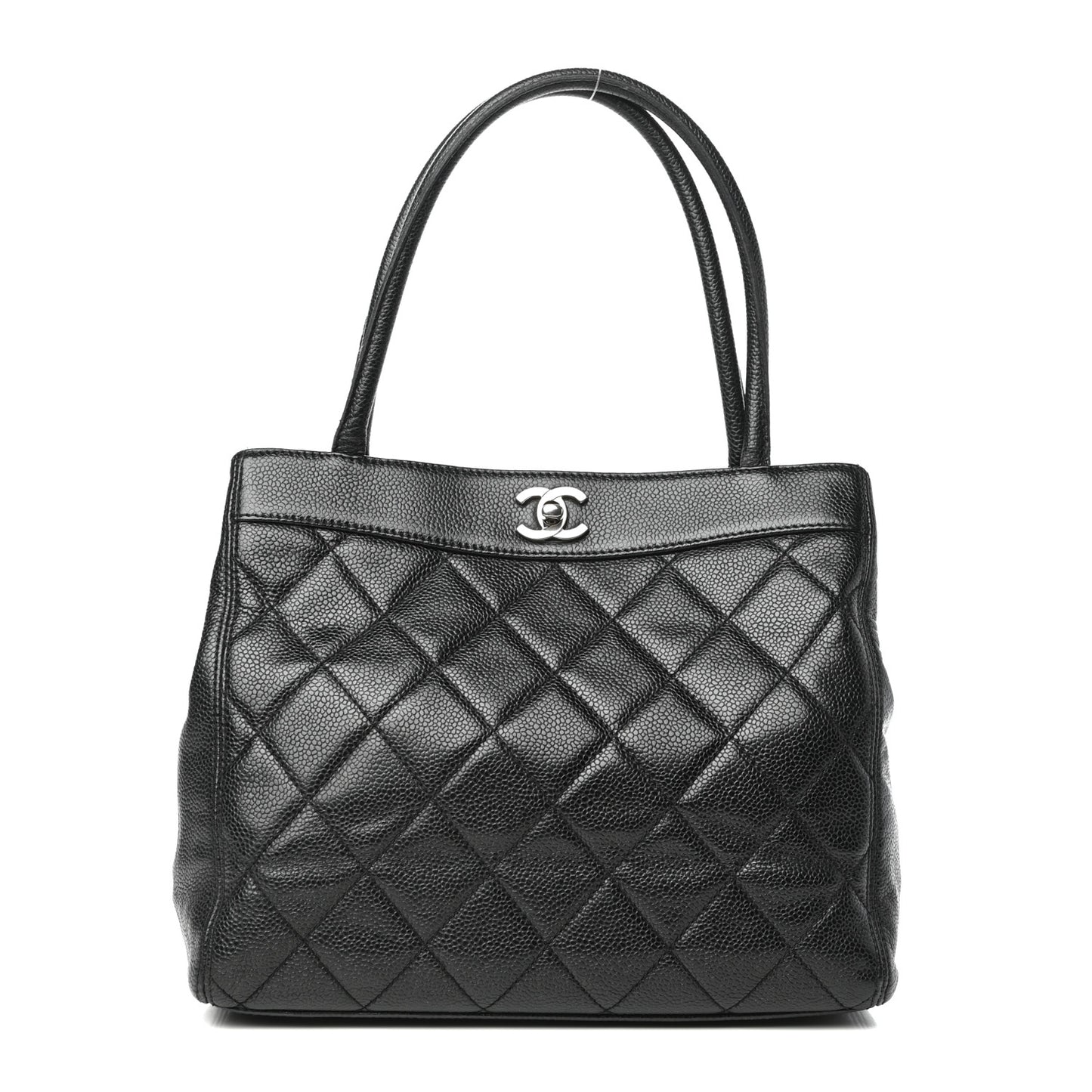 Caviar Quilted Small CC Shopping Tote Black