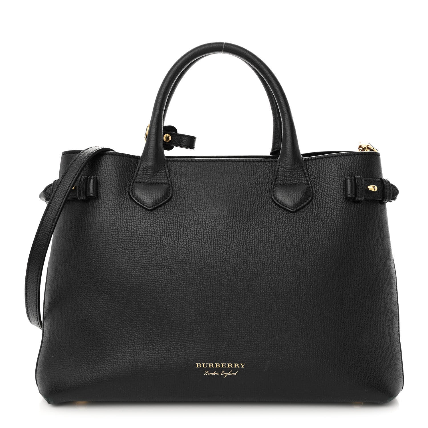 Burberry Derby Calfskin House Check Medium Banner Tote Black 1 of 15