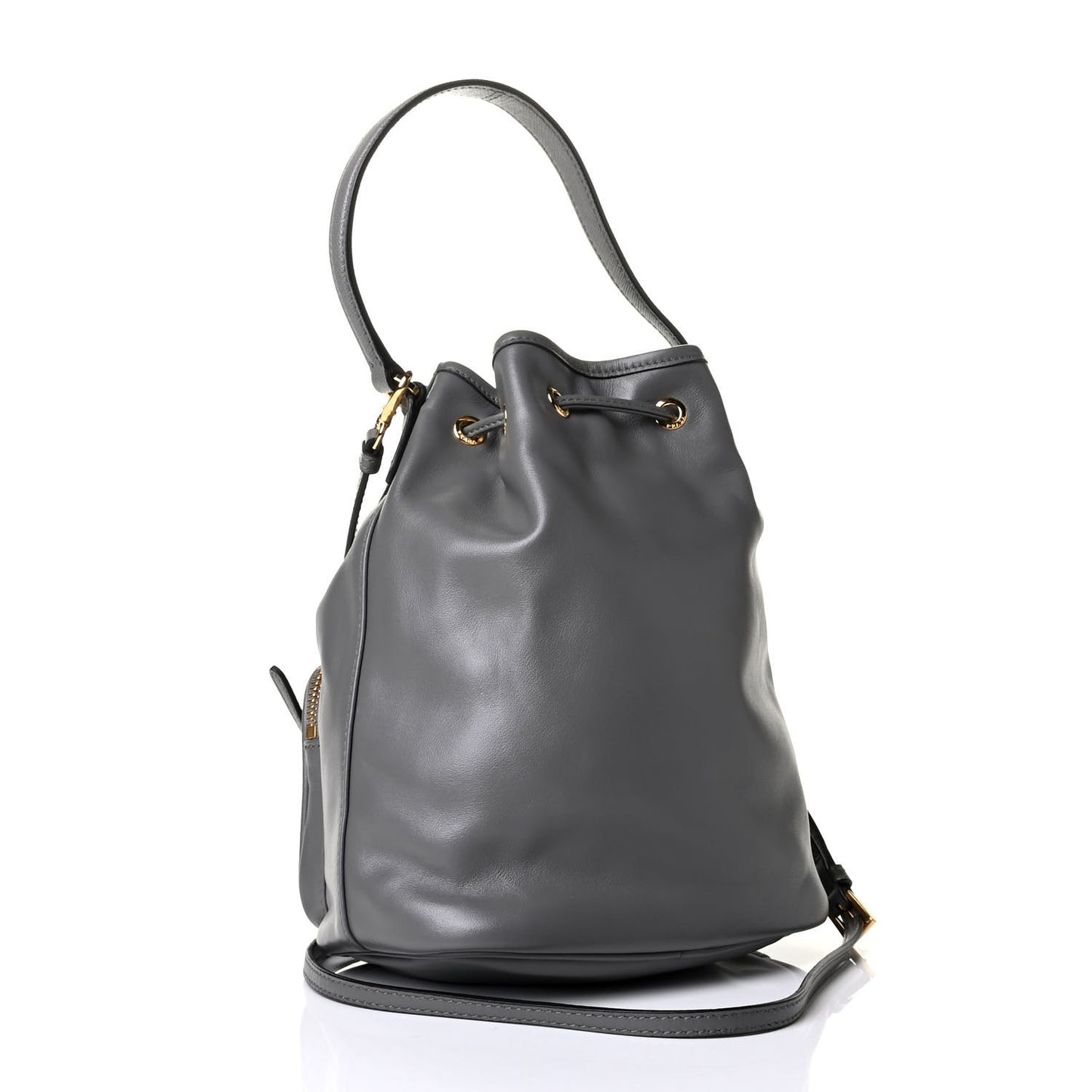 Light Calfskin Saffiano Mini Bucket Crossbody Bag Marmo