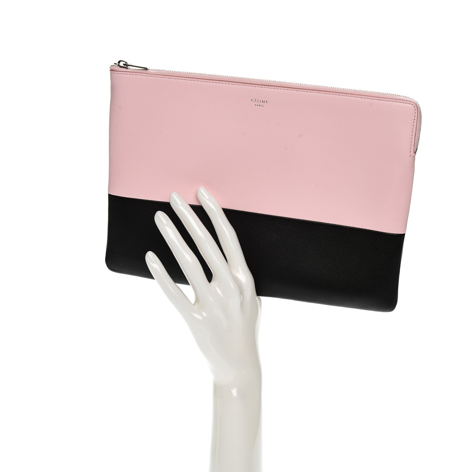 Celine Lambskin Bi-Color Solo Clutch Pouch Pale Pink Espresso 2 of 8