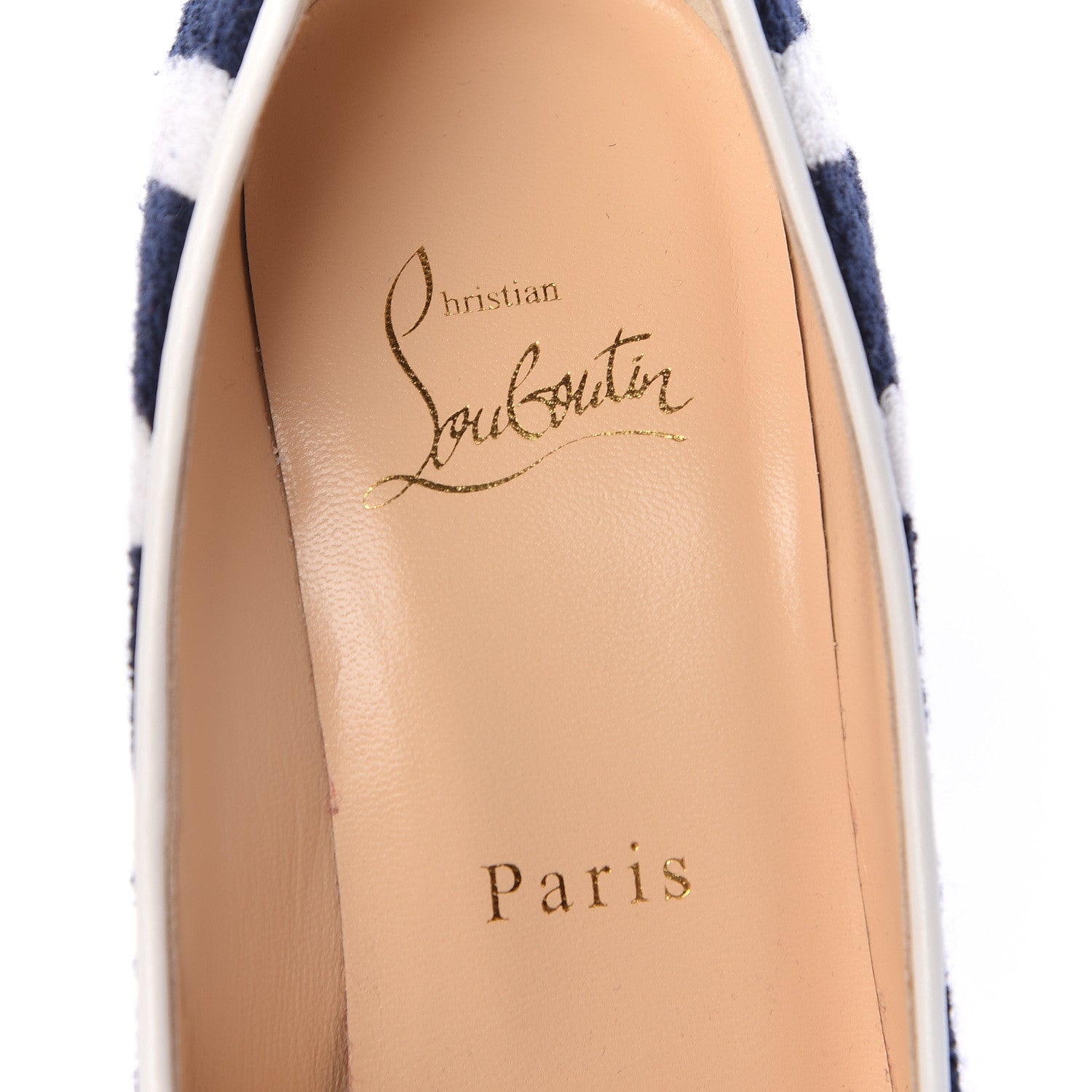 Christian Louboutin Sponge Fabric Shiny Nappa Decollete Spa 100 Pumps 36 Navy White 7 of 8