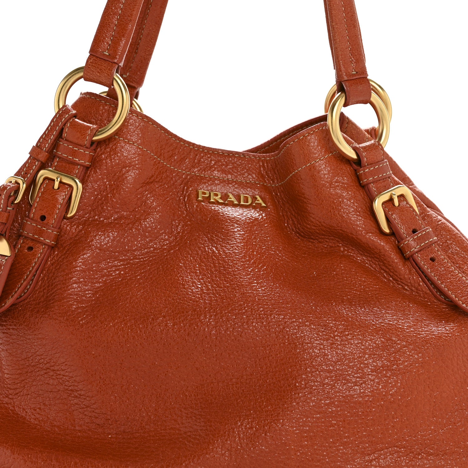 Prada Cervo Lux Shoulder Bag Papaya 8 of 16