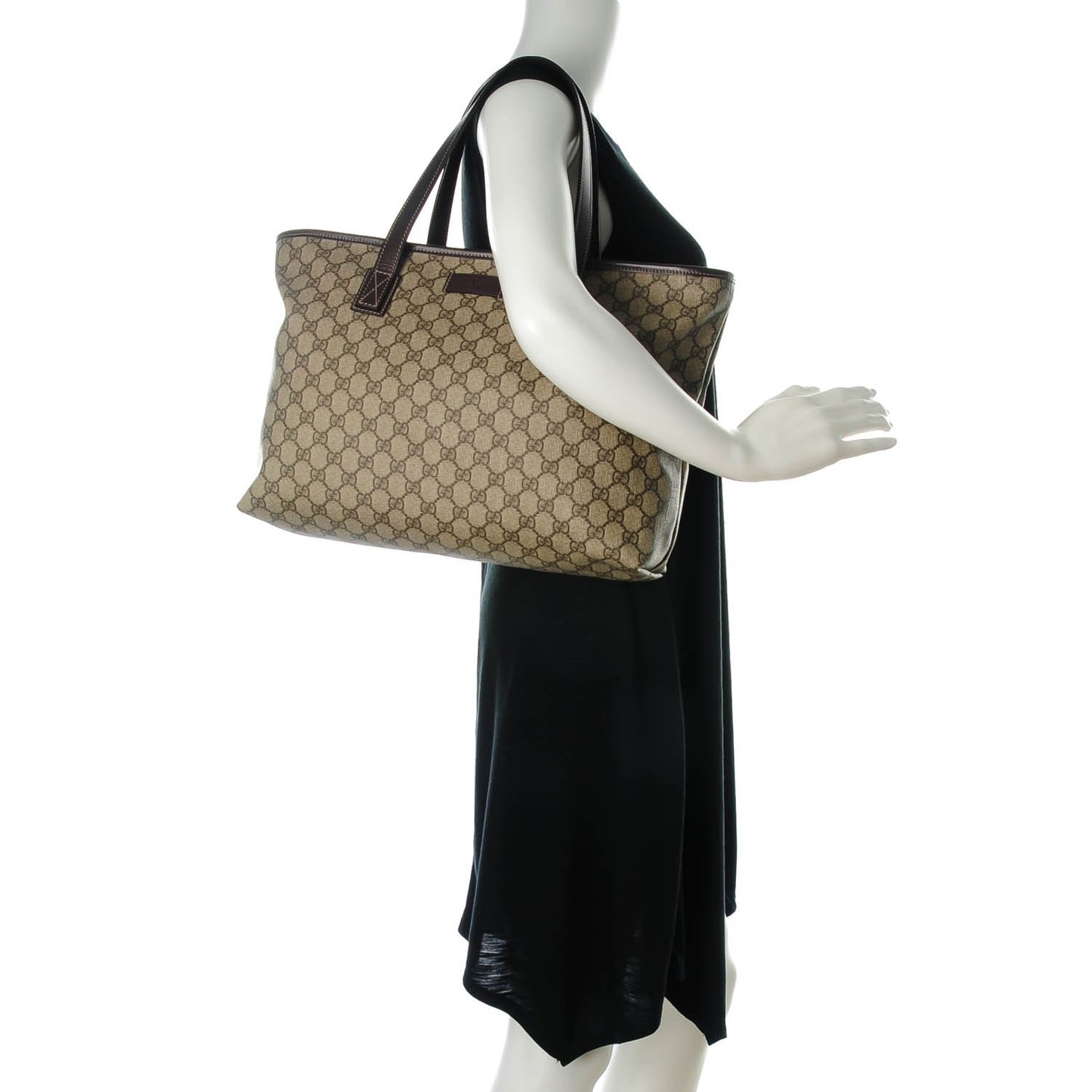 GG Supreme Monogram Medium Zippered Shopping Tote Dark Brown