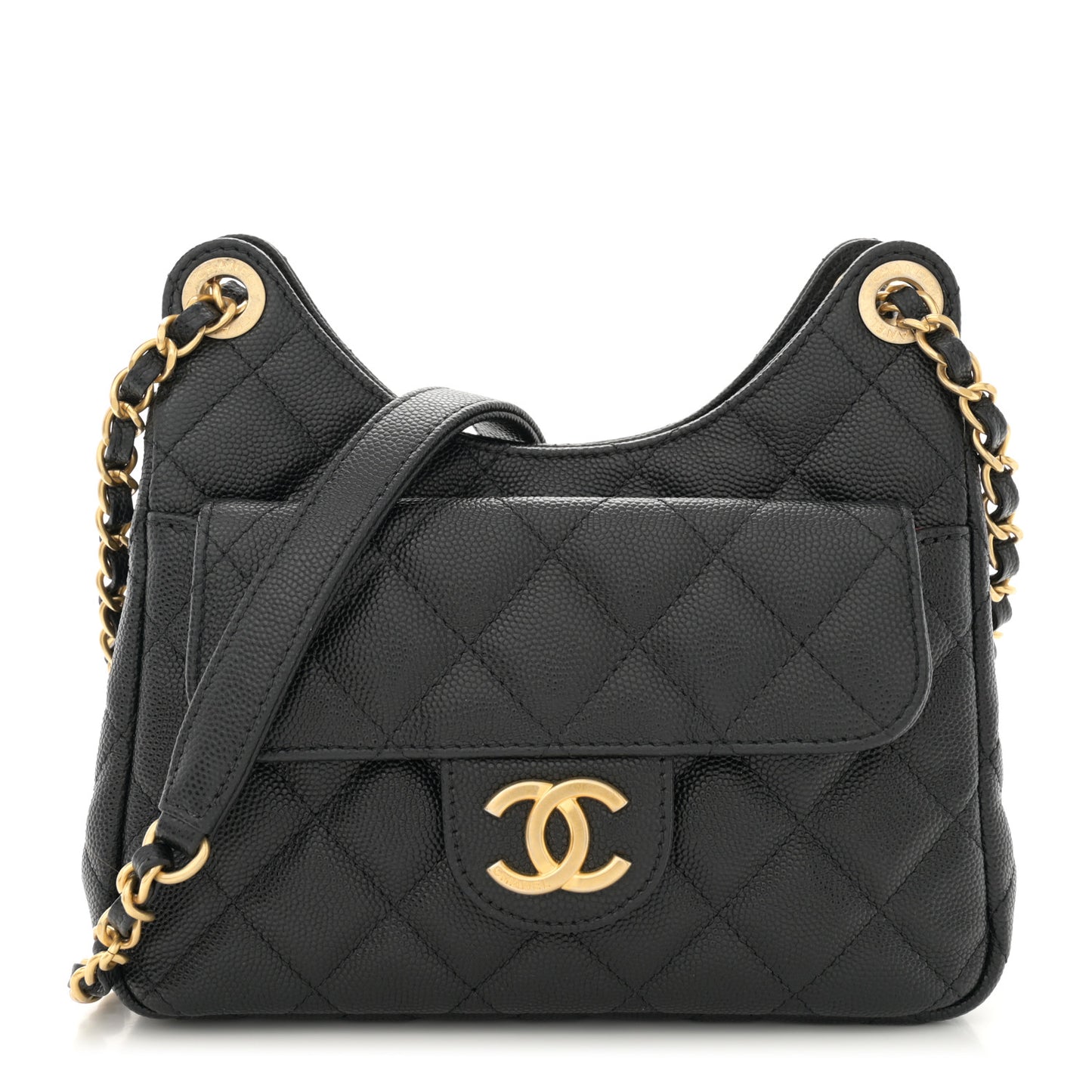 Caviar Quilted Small Wavy CC Hobo Black