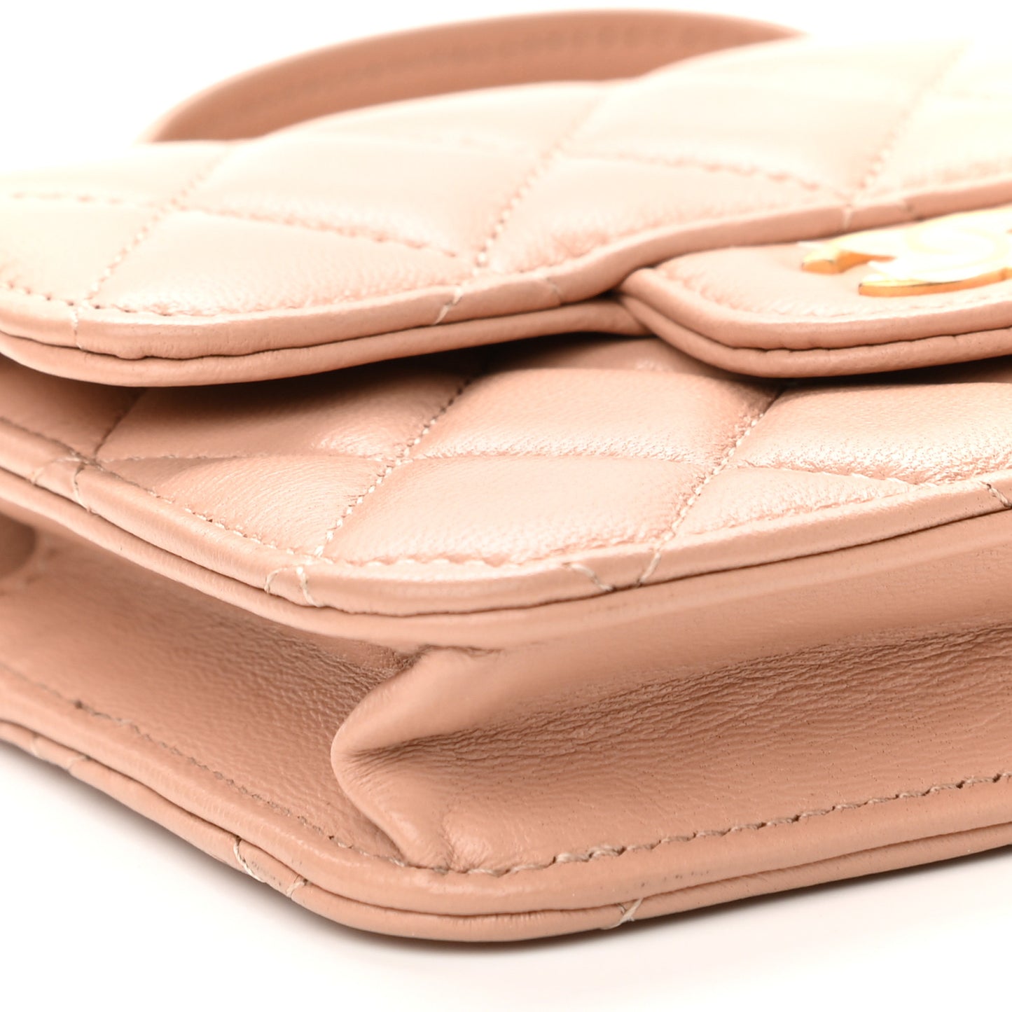 Lambskin Quilted Top Handle Flap Coin Purse With Chain Beige