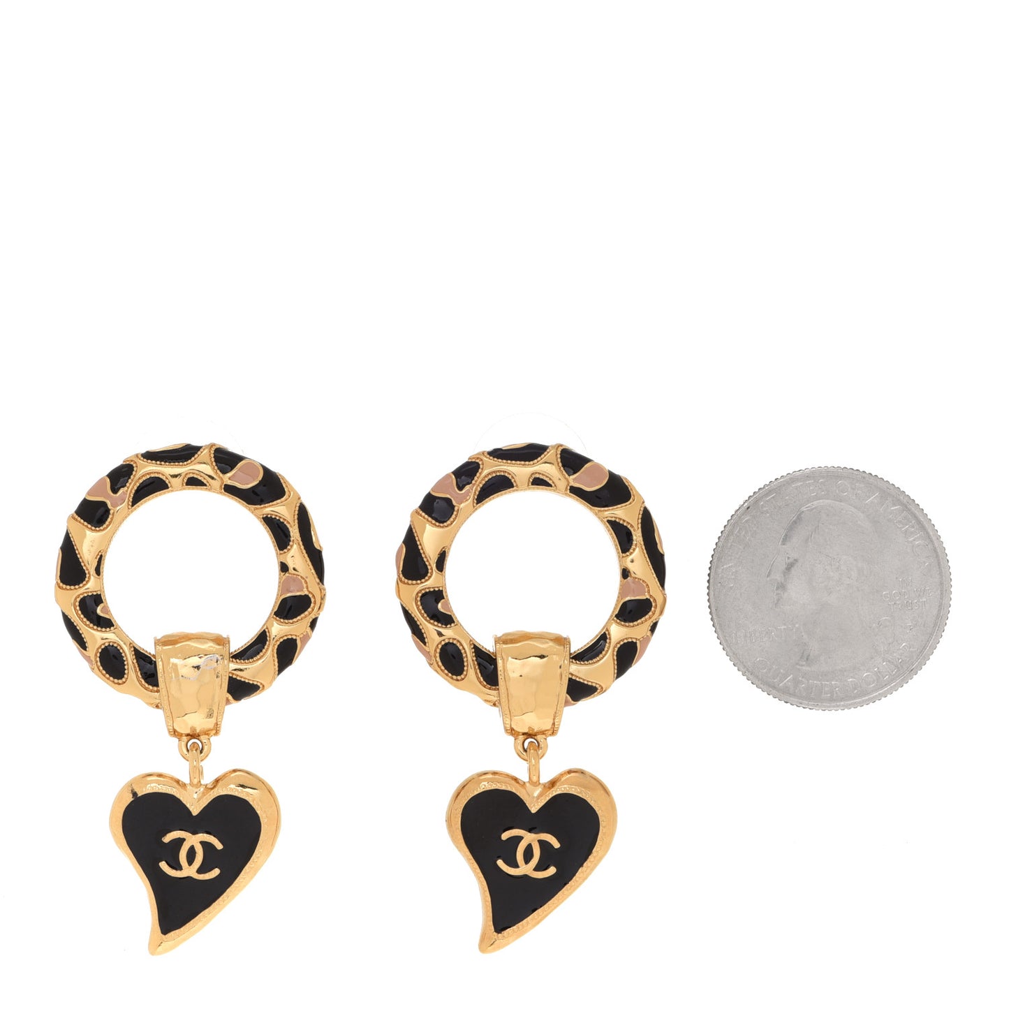 Resin CC Heart Drop Earrings Gold Black Beige