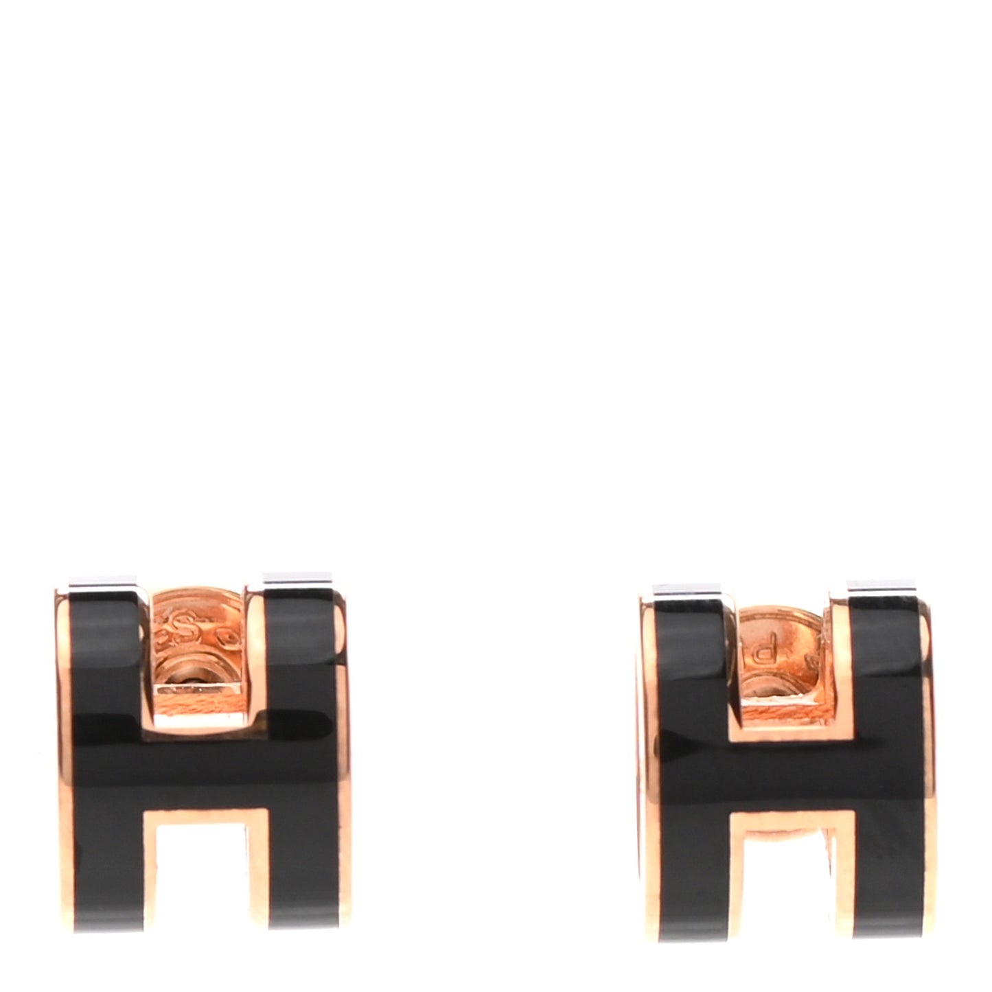 Rose Gold Lacquered Mini Pop H Earrings Black