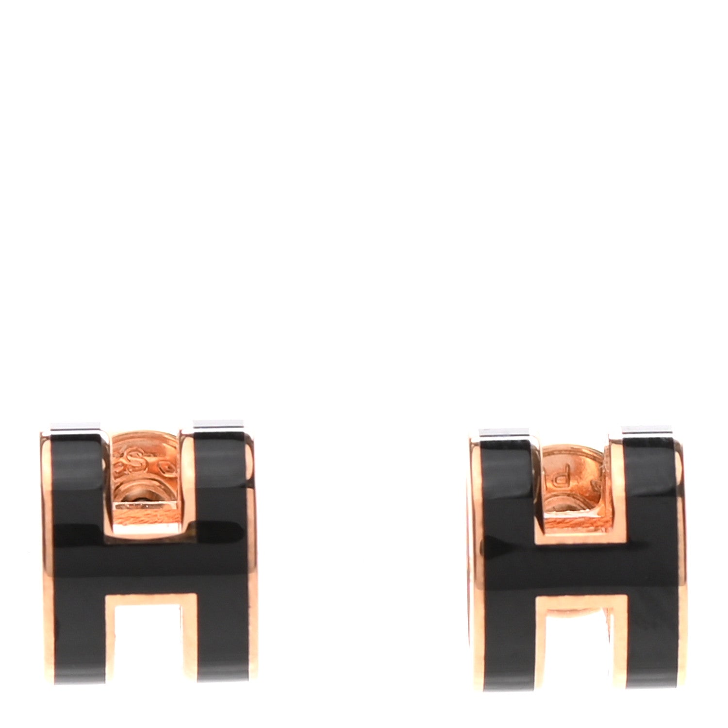 Hermes Rose Gold Lacquered Mini Pop H Earrings Black 1 of 4
