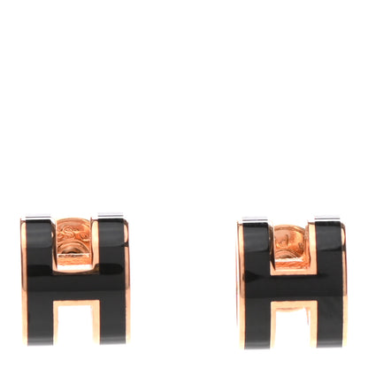 Hermes Rose Gold Lacquered Mini Pop H Earrings Black 1 of 4
