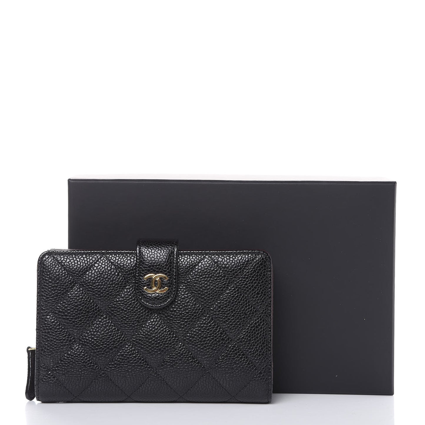Caviar Quilted Zipped Pocket Wallet Black