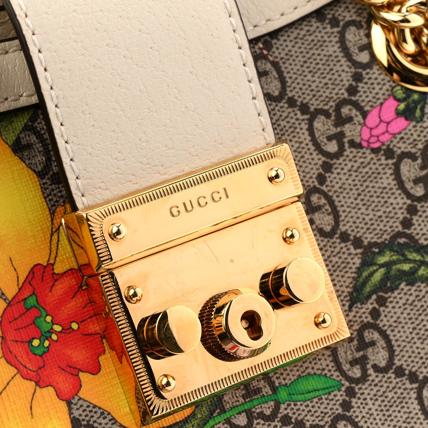 Gucci GG Supreme Monogram Flora Textured Calfskin Small Padlock Tote Beige Ebony Multicolor Mystic White 11 of 11