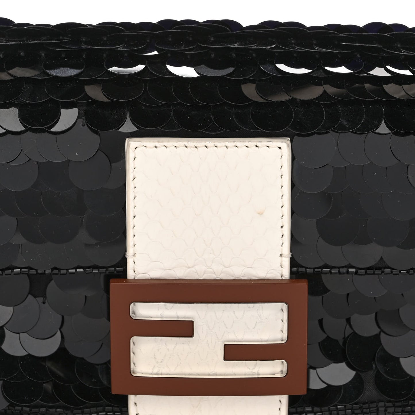 Satin Sequin Paillettes Elaphe Plexiglass Mini Baguette 1997 Black Avorio