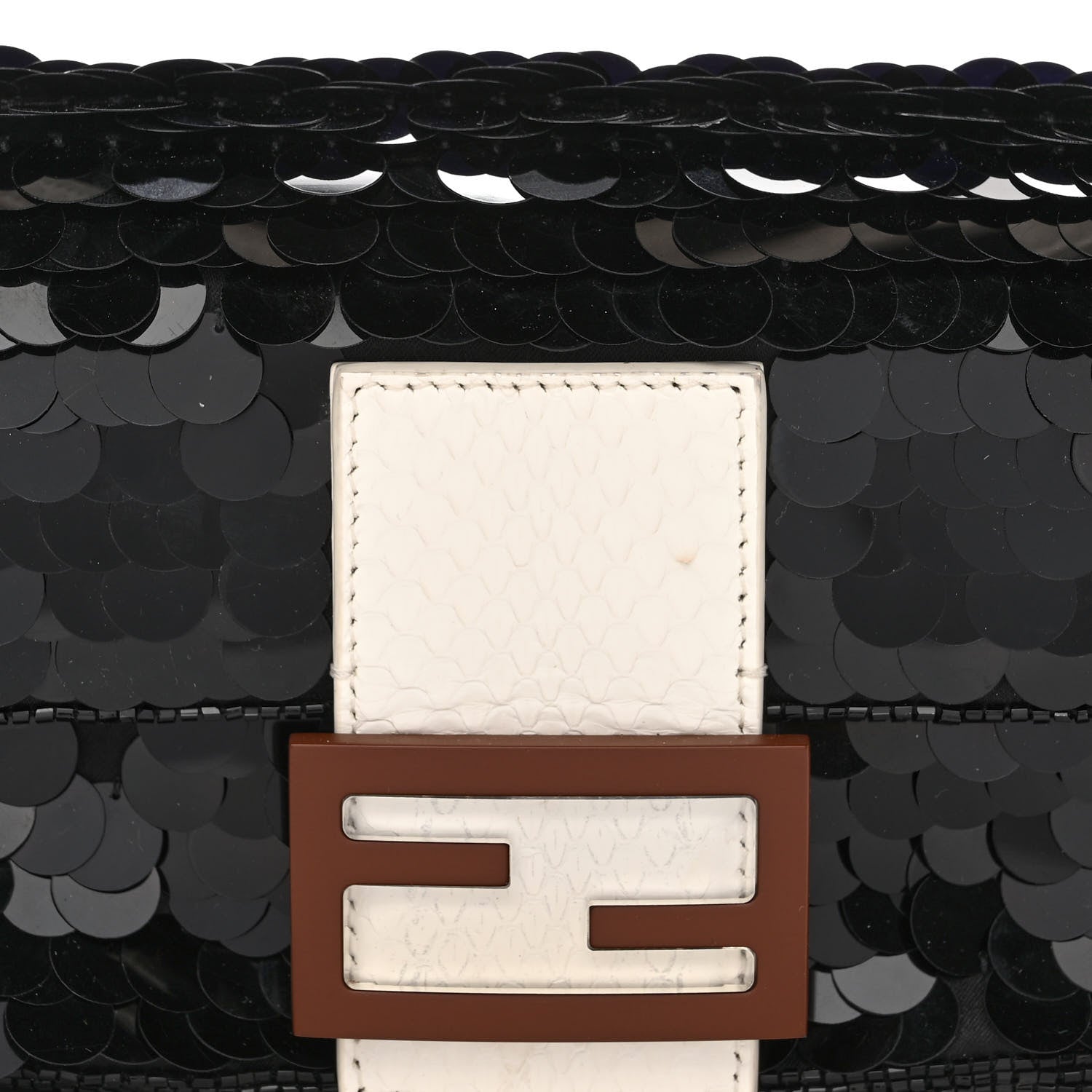 Fendi Satin Sequin Paillettes Elaphe Plexiglass Mini Baguette 1997 Black Avorio 8 of 12