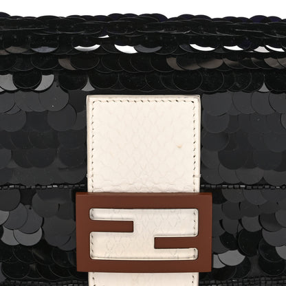 Fendi Satin Sequin Paillettes Elaphe Plexiglass Mini Baguette 1997 Black Avorio 8 of 12