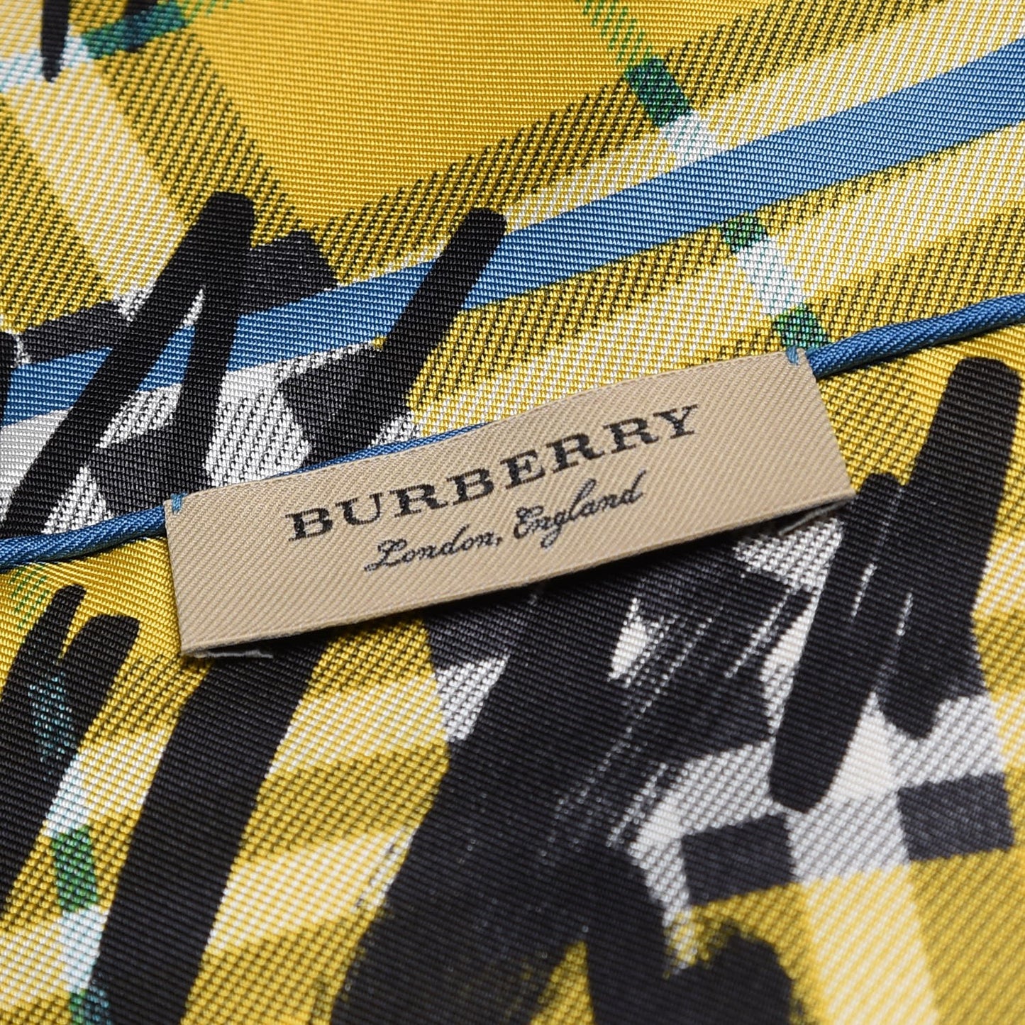 Silk Vintage Check Scribble Print Scarf Bright Yellow