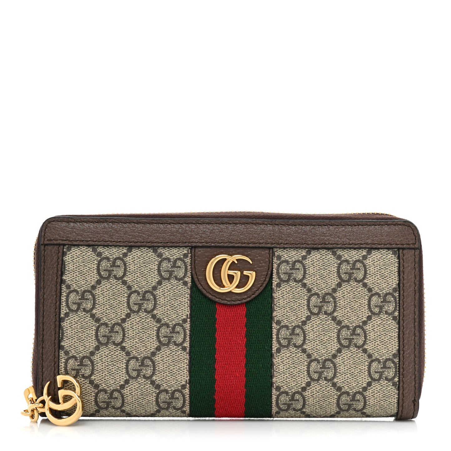 GG Supreme Monogram Web Ophidia Zip Around Wallet Brown