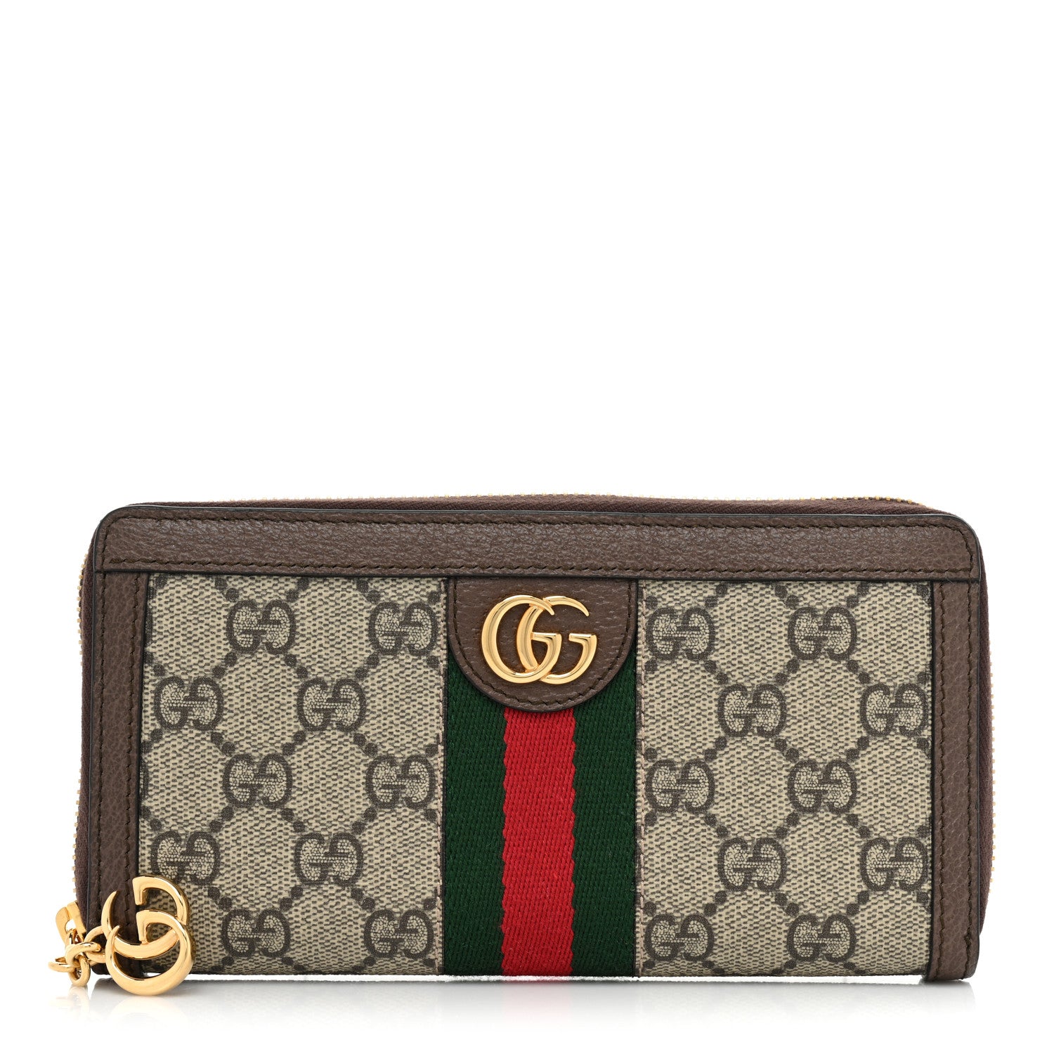 Gucci GG Supreme Monogram Web Ophidia Zip Around Wallet Brown 1 of 12