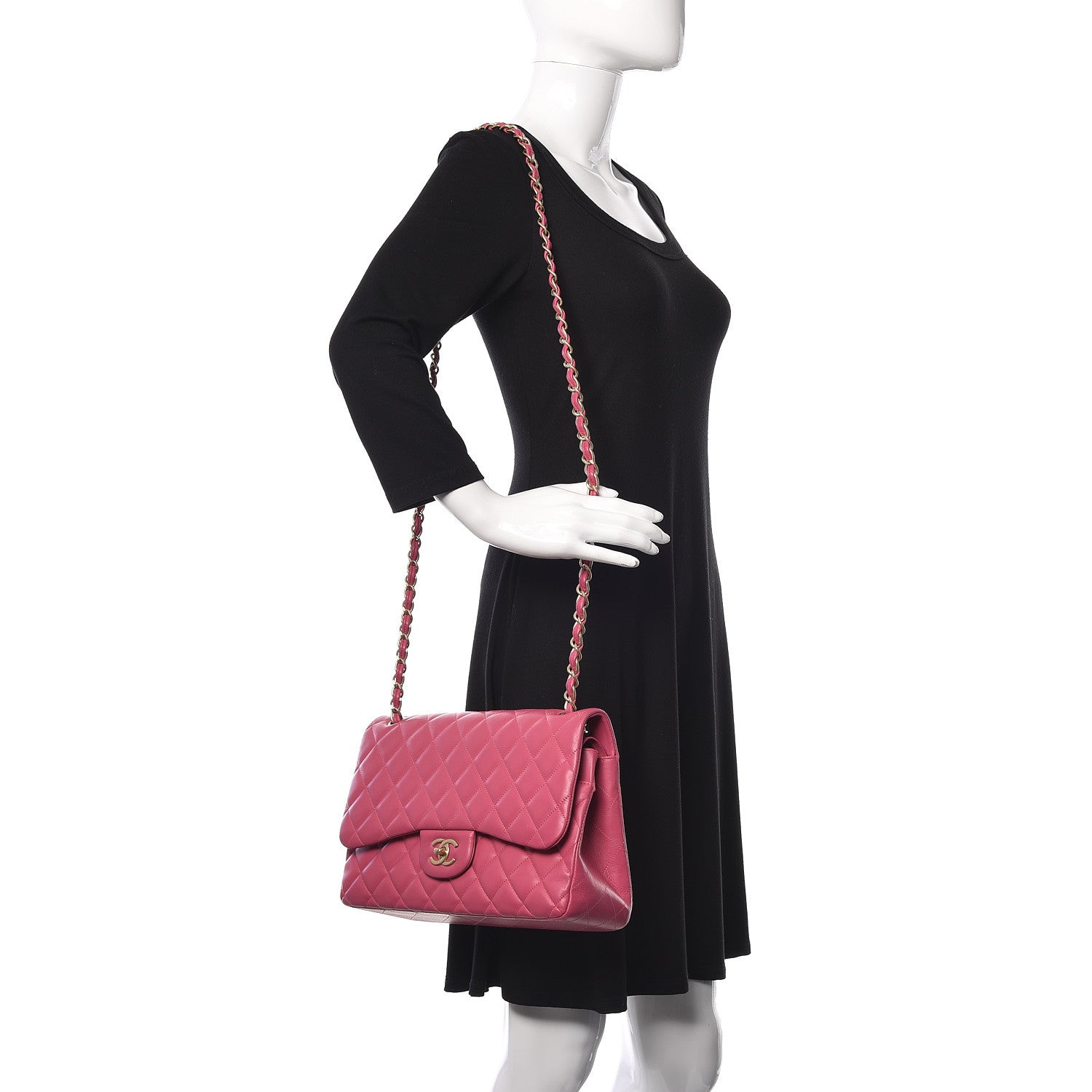 Chanel Lambskin Quilted Jumbo Double Flap Dark Pink 2 of 14