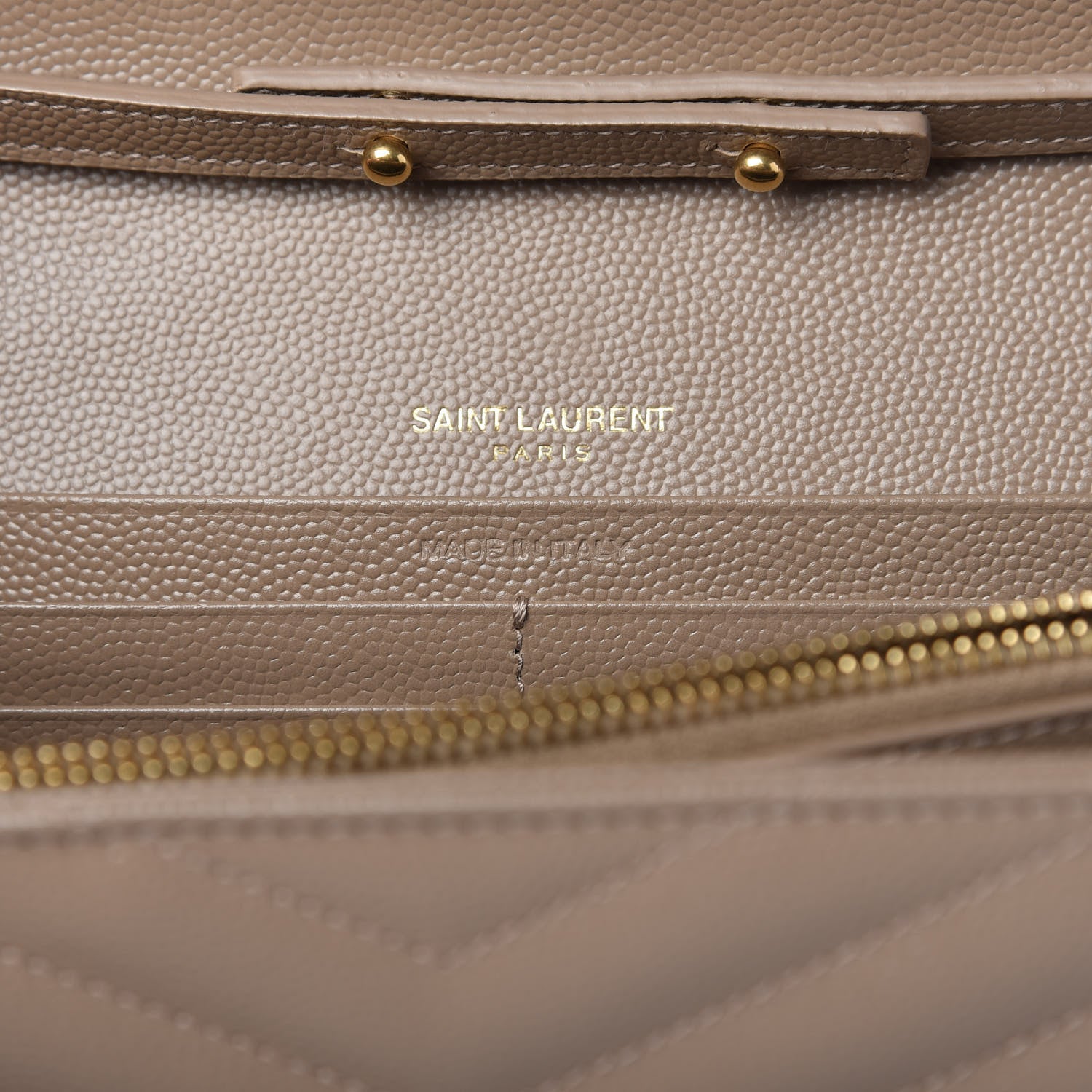 Saint Laurent Grain De Poudre Matelasse Chevron Monogram Chain Wallet Light Taupe 9 of 10