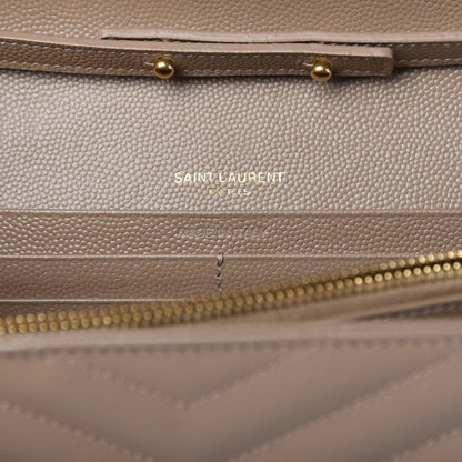 Saint Laurent Grain De Poudre Matelasse Chevron Monogram Chain Wallet Light Taupe 9 of 10