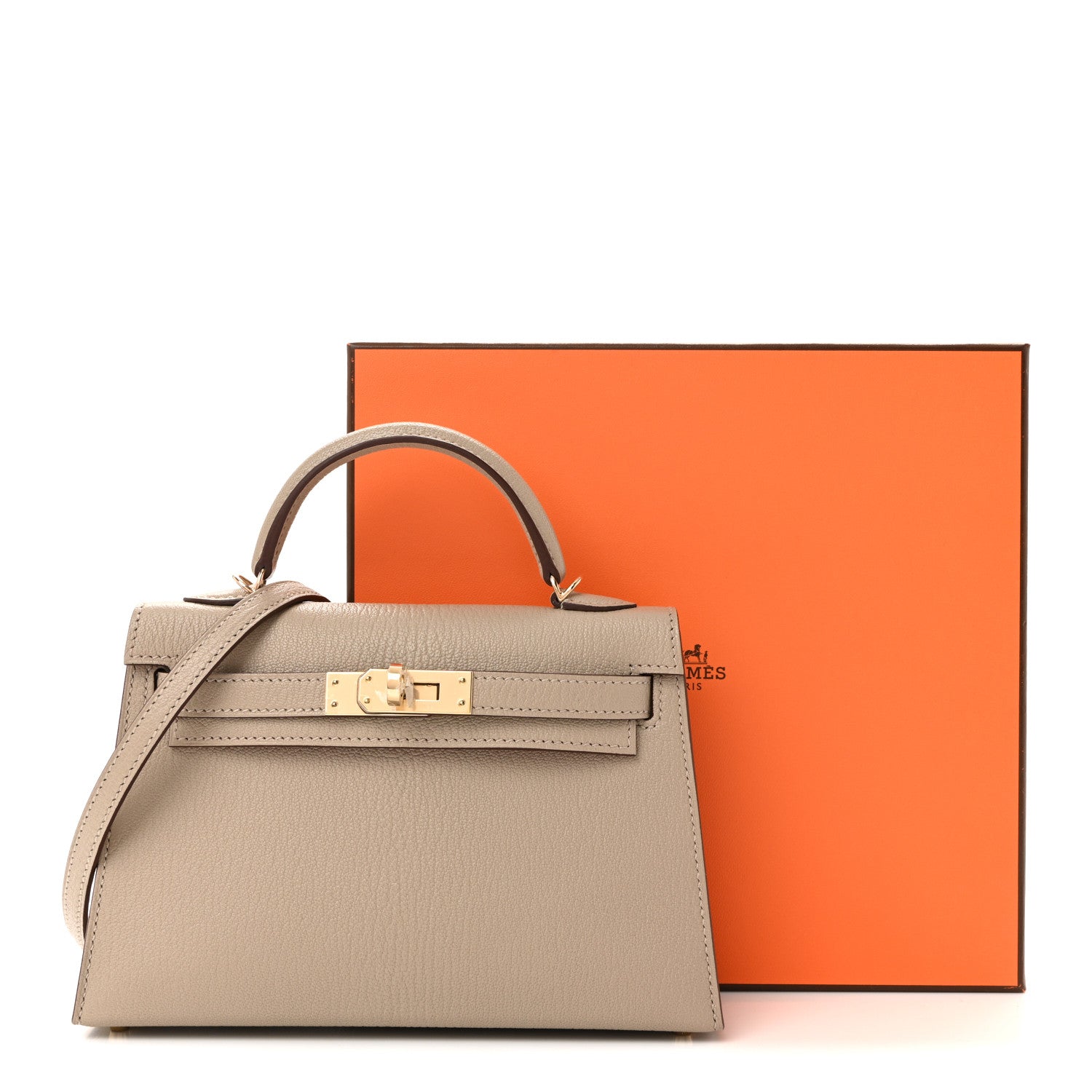 Hermes Chevre Mysore Horseshoe Mini Kelly Sellier 20 Gris