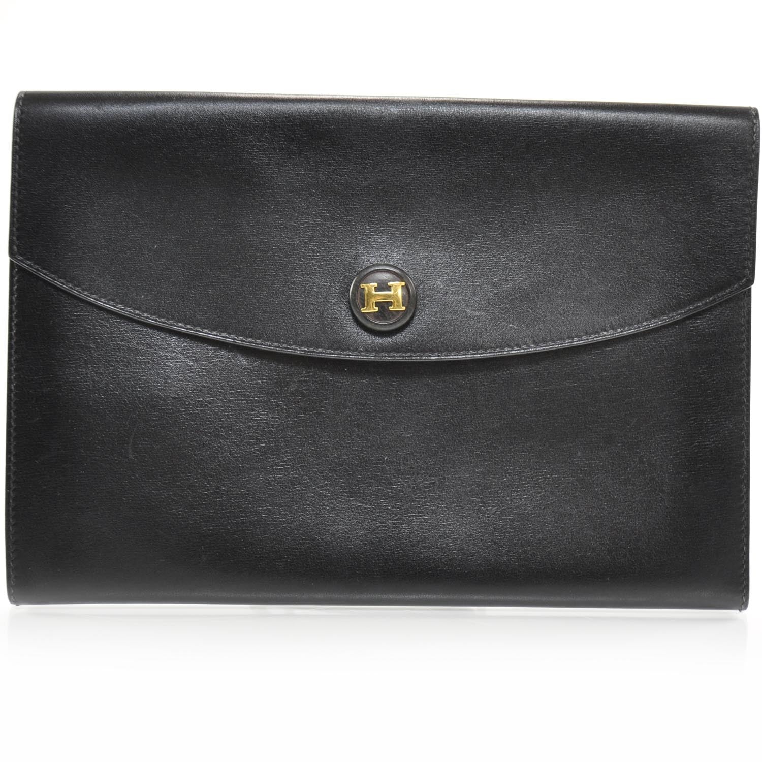 Hermes Box Leather Pochette Rio Black 1 of 8