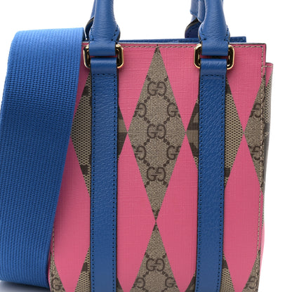 Gucci GG Supreme Monogram Textured Dollar Calfskin Rhombus Mini Tote Bag Beige Ebony Pink Blue 7 of 9