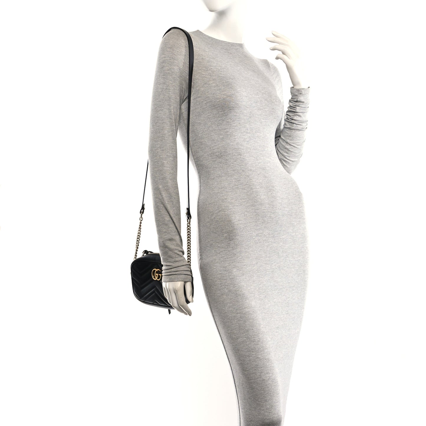 Calfskin Matelasse Mini GG Marmont Chain Shoulder Bag Black